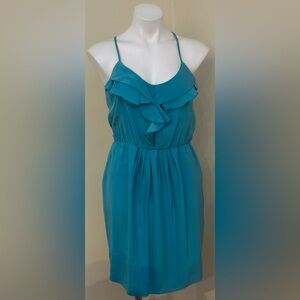 NELL COUTURE Blue & White Ruffle Round Neck Line  Elastic Waist Dress Sz 6
